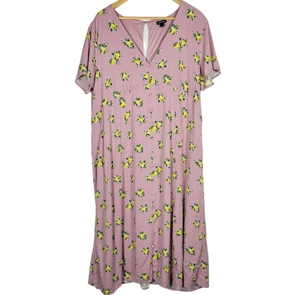 Torrid Midi Challis Dress Lavender, Lemon Pattern, Button Front Size 2x (18/20) - Picture 2 of 14